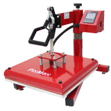 Rote 38-cm-Schwenkpresse mit stabiler Basis, verstellbarem Griff und digitalem Bedienfeld, ideal für Vinylschneider und Druckanwendungen