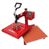 Rote 38 cm Schwing-Transferpresse mit einem stabilen Griff, digitalem Display und einer großen, glatten Heizplatte für präzises Drucken