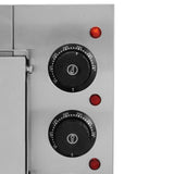 Doppelkammer Pizzaofen mit Edelstahl-Oberfläche, zwei Temperaturreglern und Kontrollleuchten für präzises Backen von Pizzen