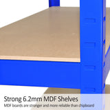 Stahlregal in leuchtendem Blau mit fünf stabilen 6,2 mm MDF-Regalböden, ideal für Lagerung und Organisation in Werkstätten oder Garagen