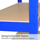 Robustes blaues Lagerregal mit 6,2 mm MDF-Regalen, die stabiler sind als Spanplatten, ideal für die Aufbewahrung schwerer Gegenstände