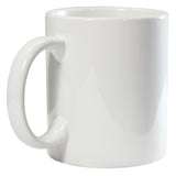 Weißer, unbedruckter Keramikkaffeebecher mit glatter, glänzender Oberfläche und einem komfortablen, runden Henkel, ideal für personalisierte Designs