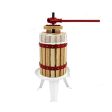 Holz-Obstpresse mit rotem Hebel, 6 Liter Kapazität, stabiler Standfuß, feinmaschiges Netz, ideal für Saftpressen von Obst und Gemüse