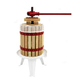 Holz Obstpresse mit rotem Hebel und stabiler Basis, ideal zum Pressen von Obst für Saft oder Wein, mit einem Fassungsvermögen von 12 Litern