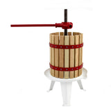 Holzobstpresse mit rotem Hebel, 12 Liter Kapazität, aus robustem Holz und Metall, ideal zum Entsaften von Obst und für die Weinherstellung