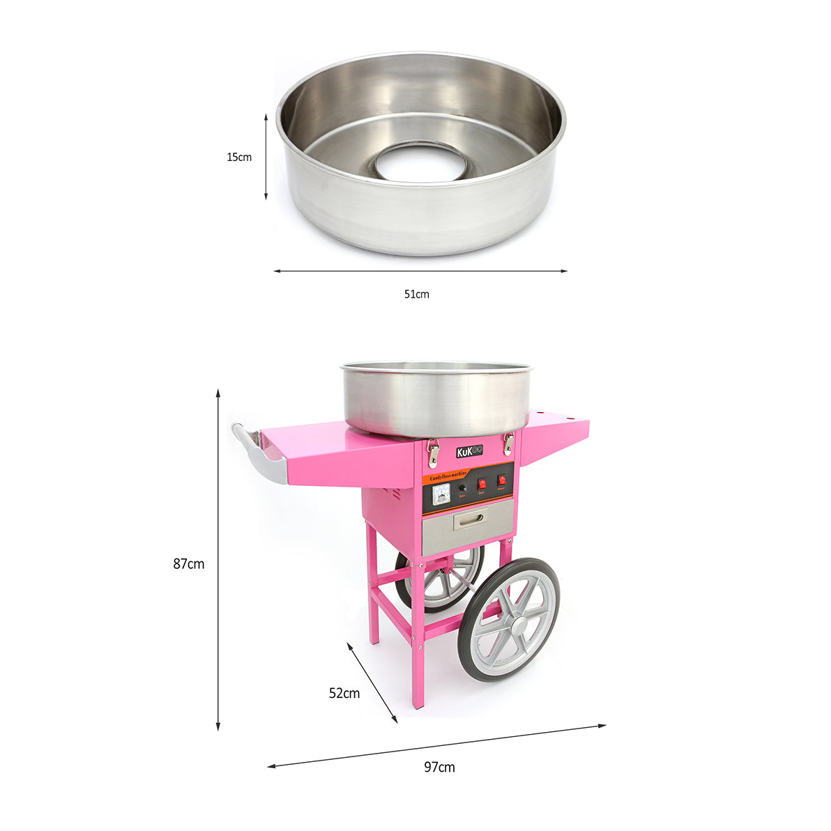 KuKoo Rosa Zuckerwattemaschine & Wagen