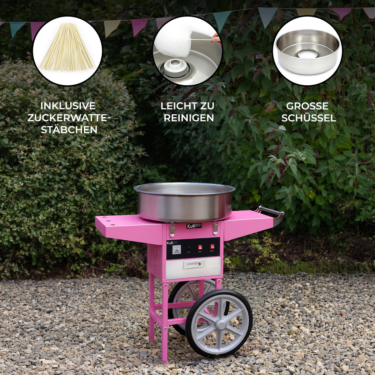 KuKoo Rosa Zuckerwattemaschine & Wagen