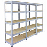 Zehn graue Q-Rax Metallregale mit stabilen, offenen Regalböden, ideal für Lagerung und Organisation, Maße 90cm x 50cm x 180cm