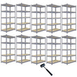 Zehn graue Q-Rax Metallregale mit Holzregalen, 90cm x 50cm x 180cm, stabil und vielseitig einsetzbar, ideal für Lagerung und Organisation