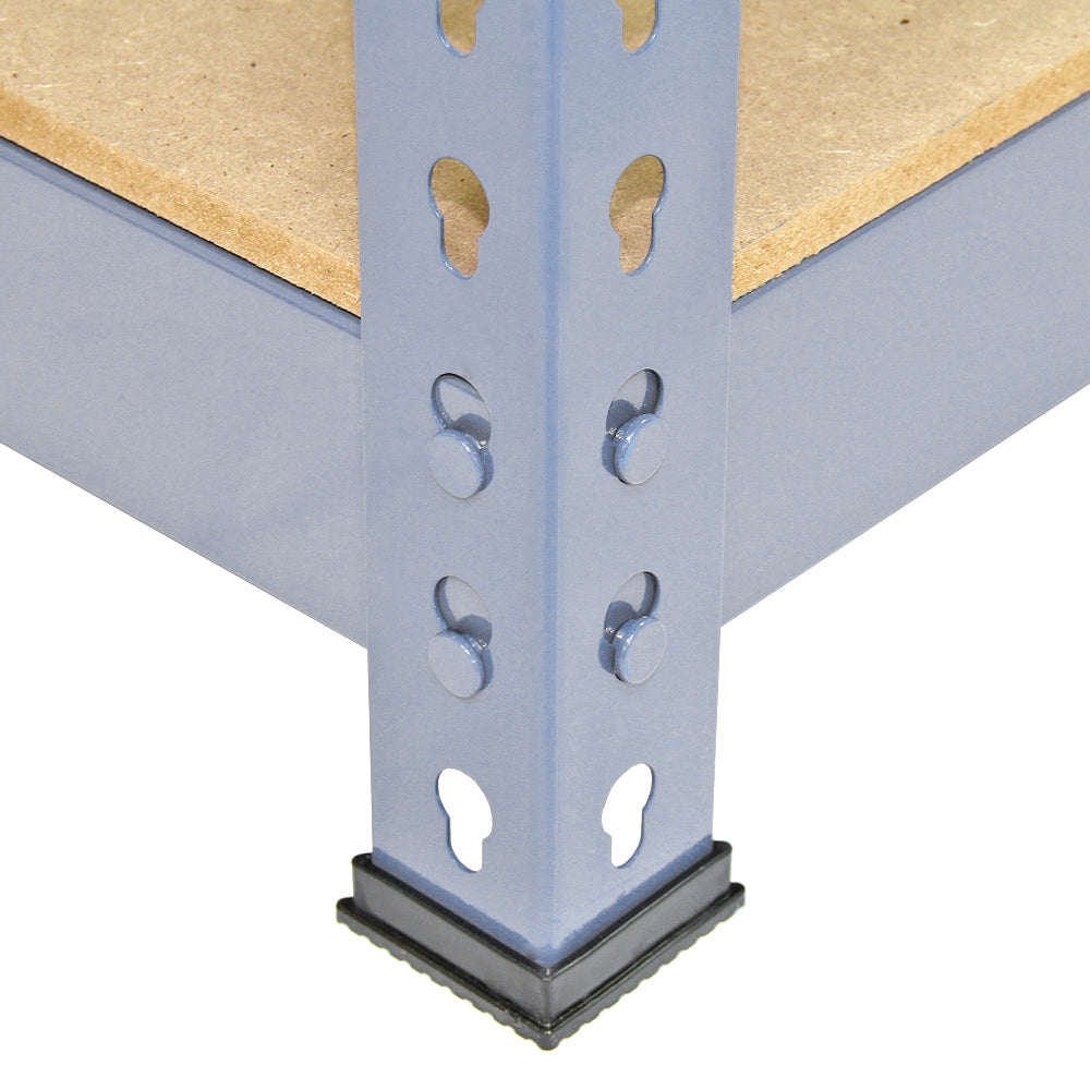 Grau lackiertes Metallregal mit stabilen Stützsäulen, Holzregalboden und verstellbaren Füßen für optimale Stabilität und Anpassungsfähigkeit