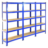 Blaues T-Rax Lagerregal mit sechs stabilen Regalböden, 120 cm breit, 45 cm tief und 180 cm hoch, ideal für die Aufbewahrung von Werkzeugen und Materialien