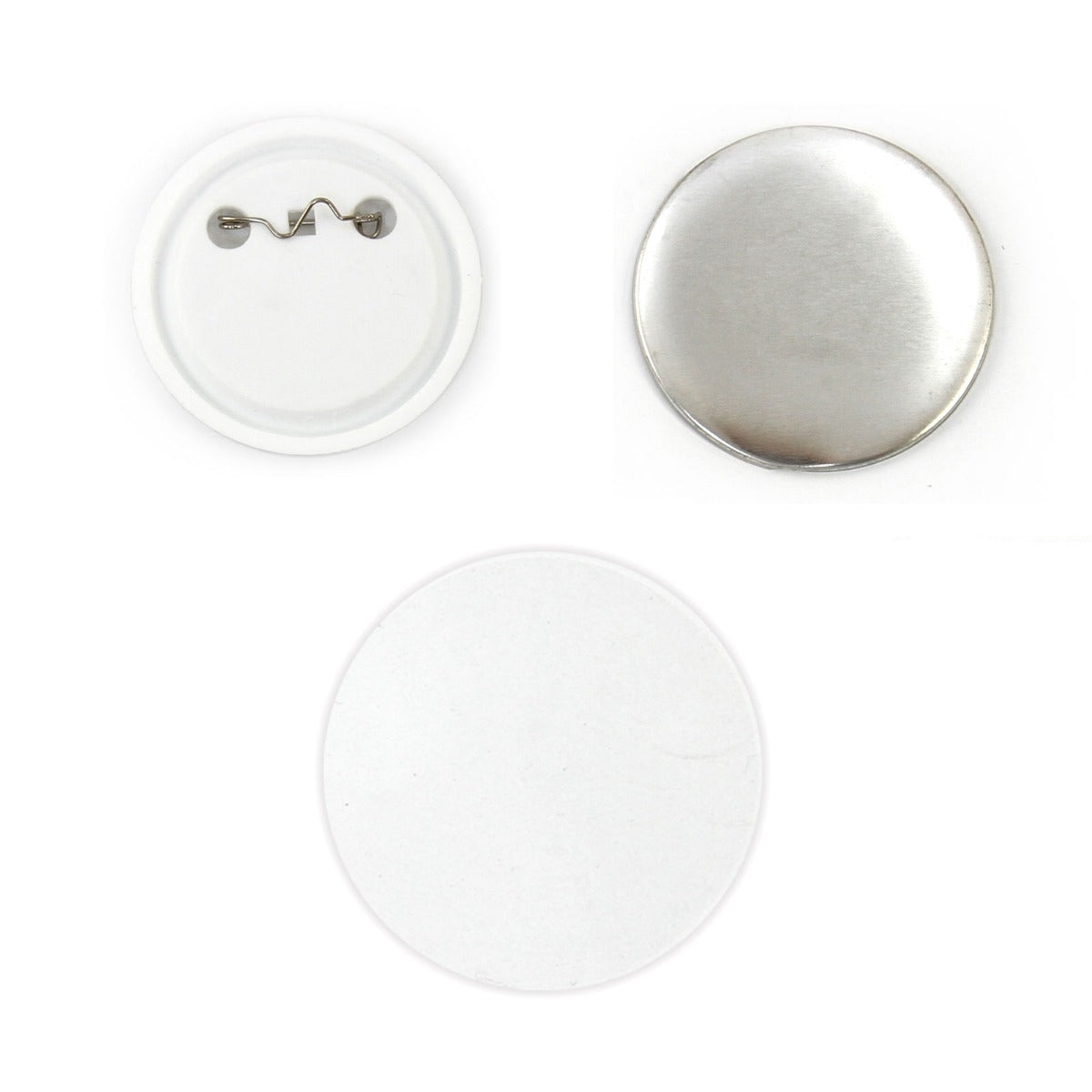Runde, glänzende 25mm Button-Rohlinge in Silber und Weiß, ideal für personalisierte Designs und kreative Projekte, 100 Stück im Set