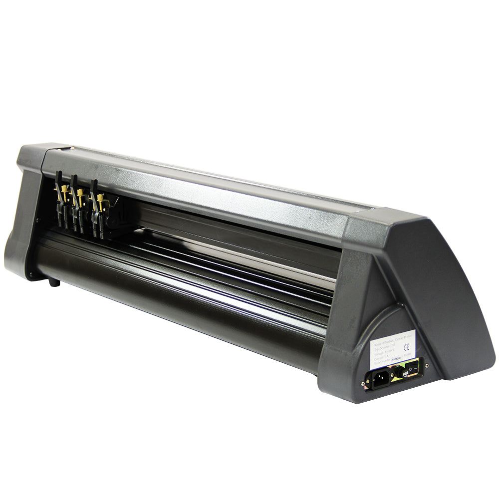 Schwarzer Schneideplotter mit glänzender Oberfläche, 72 cm breit, ideal für präzise Schnitte von Folien und Materialien in verschiedenen Designs