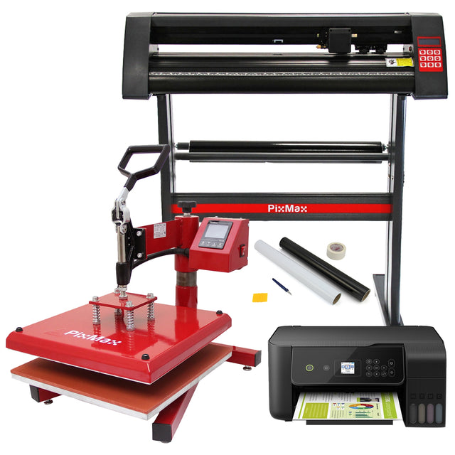 PixMax 38 cm Transferpresse in Rot mit Vinyl Schneideplotter und Drucker, ideal für kreative Projekte und personalisierte Designs