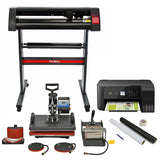 PixMax Kombi 5in1 Schwingpresse, Plotter und Drucker in Schwarz und Rot, inklusive Zubehör wie Transferplatten und Folien für vielseitige Anwendungen