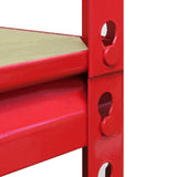 Rotes Z-Rax Lagerregal mit stabilen Metallrahmen, Holzregalen und präzisen Löchern zur einfachen Montage, ideal für die Lagerung von Gegenständen