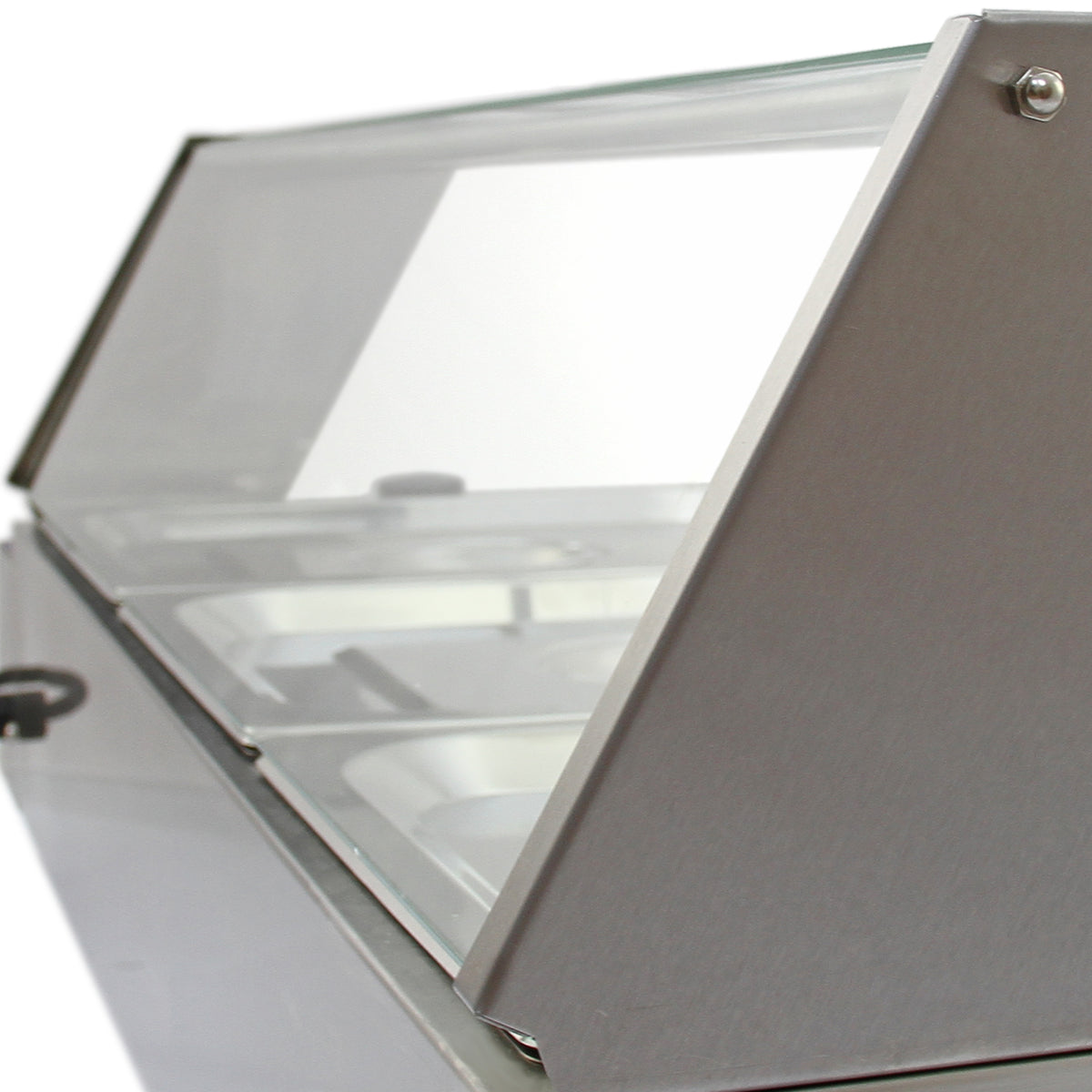 Kukoo Gastro 3 GN Bain Marie aus Edelstahl mit transparentem Glasdeckel, ideal für die Präsentation und Warmhaltung von Speisen in Gastronomiebetrieben