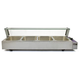 Kukoo Edelstahl Gastro Bain Marie mit vier GN-Behältern, glänzender Oberfläche, transparenter Abdeckung und stabiler Bauweise für Gastronomiebedarf