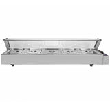 Kukoo Edelstahl Gastro 5 GN Bain Marie mit fünf runden Behältern, glänzender Oberfläche, transparentem Deckel und stabiler Bauweise für Gastronomiebedarf