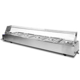 Kukoo Edelstahl Gastro 5 GN Bain Marie mit fünf runden Behältern, glänzender Oberfläche, transparentem Deckel und stabiler Konstruktion für Gastronomiebedarf
