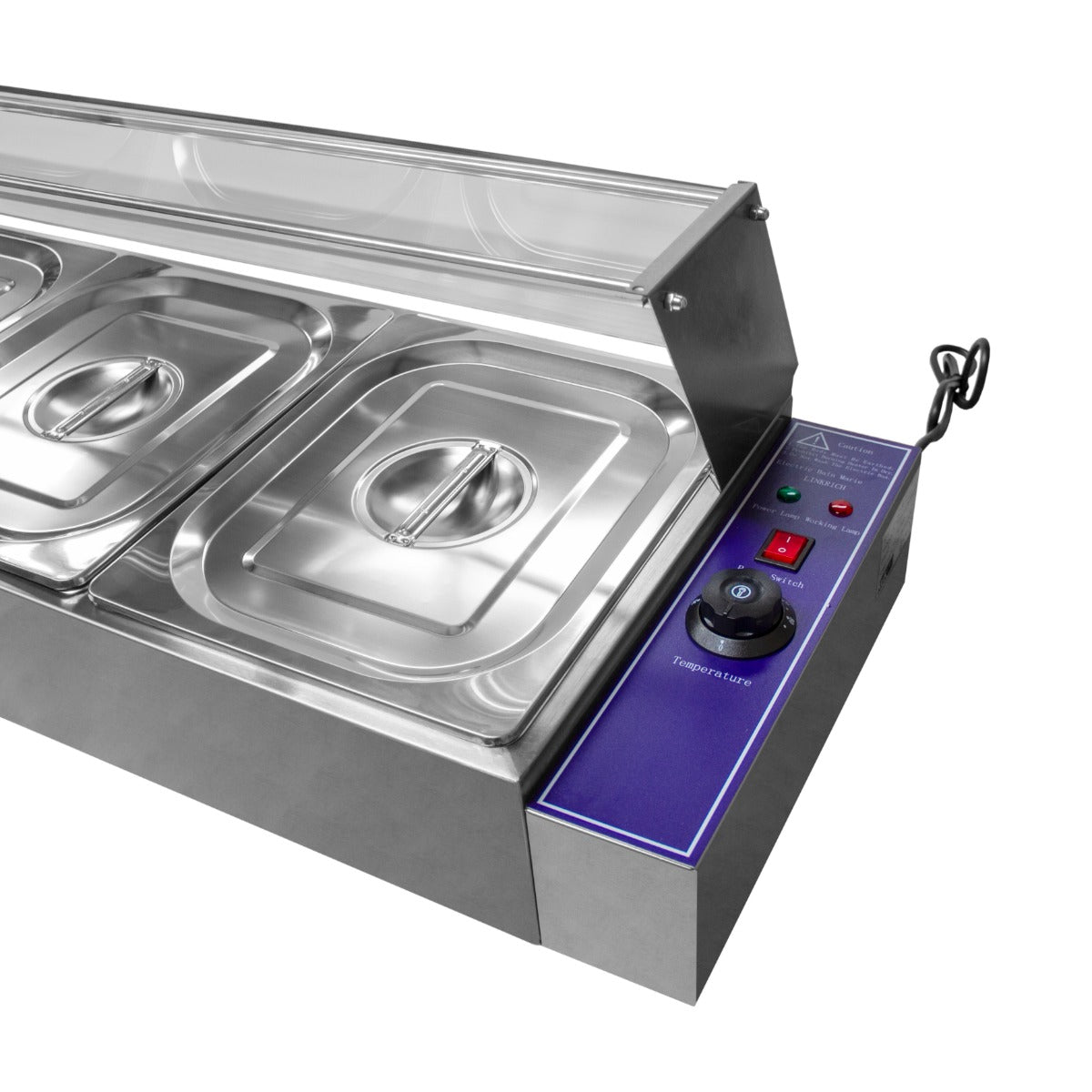 Kukoo Edelstahl Gastro 5 GN Bain Marie mit glänzender Oberfläche, zwei großen Behältern, Temperaturregler und transparentem Deckel für optimale Sichtbarkeit