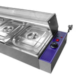 Kukoo Edelstahl Gastro 5 GN Bain Marie mit glänzender Oberfläche, zwei großen Behältern, Temperaturregler und transparentem Deckel für optimale Sichtbarkeit