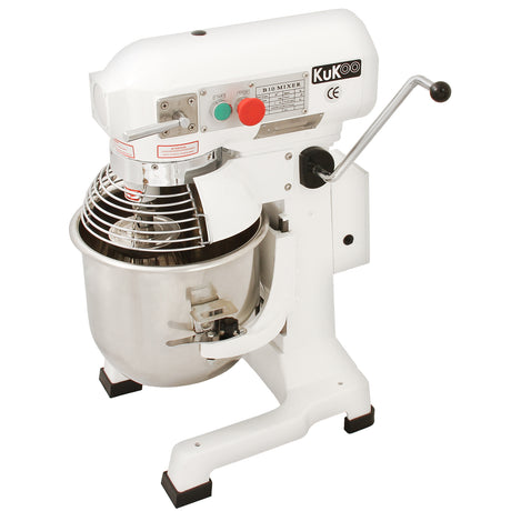 Küchenmaschine KuKoo Gastro in Weiß mit 10L Edelstahl-Rührschüssel, robustem Gehäuse und verstellbarem Geschwindigkeitsregler für professionelle Anwendungen
