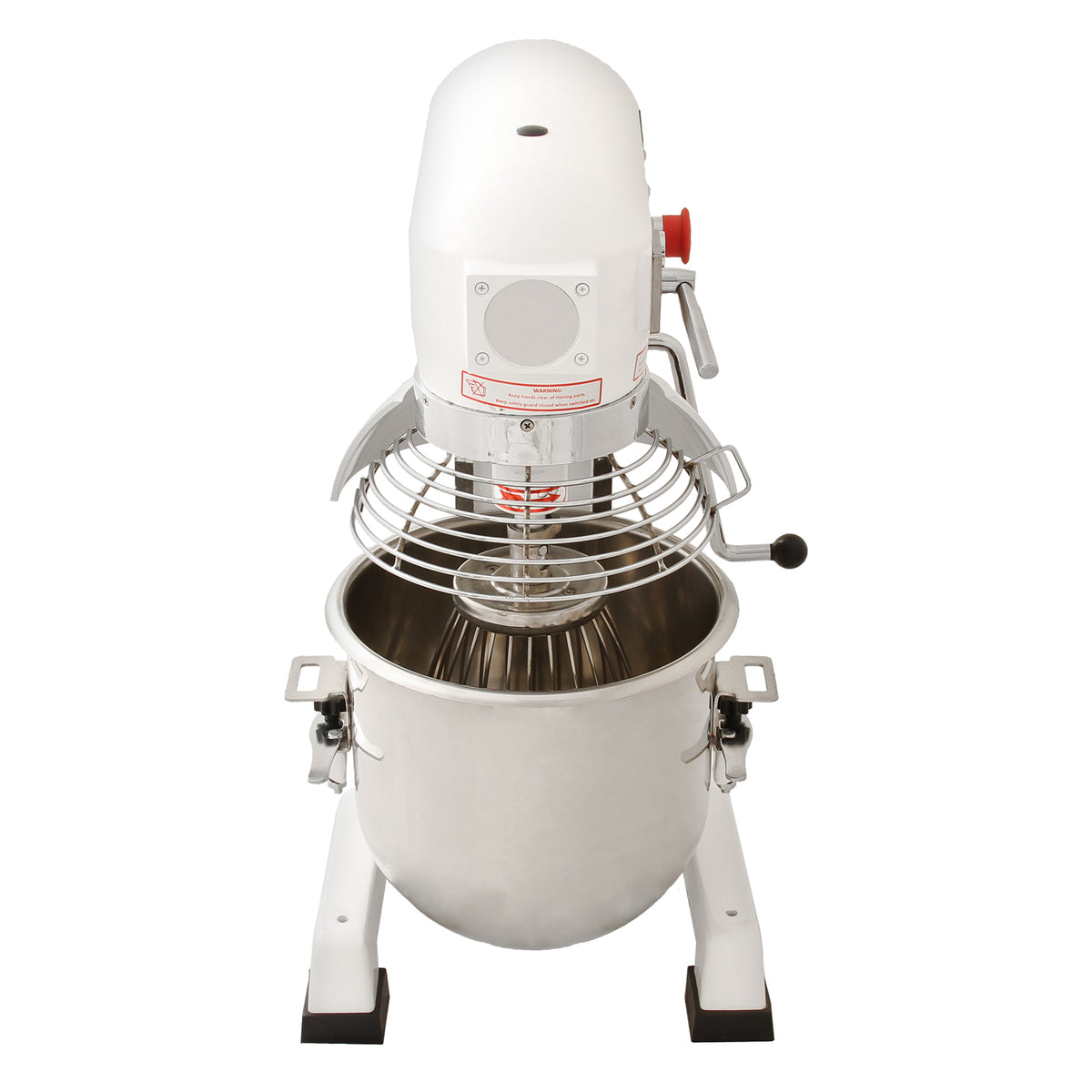 Die KuKoo Gastro Planetenrührmaschine mit 15L Edelstahlbehälter, weißem Gehäuse, robustem Design und einem stabilen Standfuß für professionelle Küchen