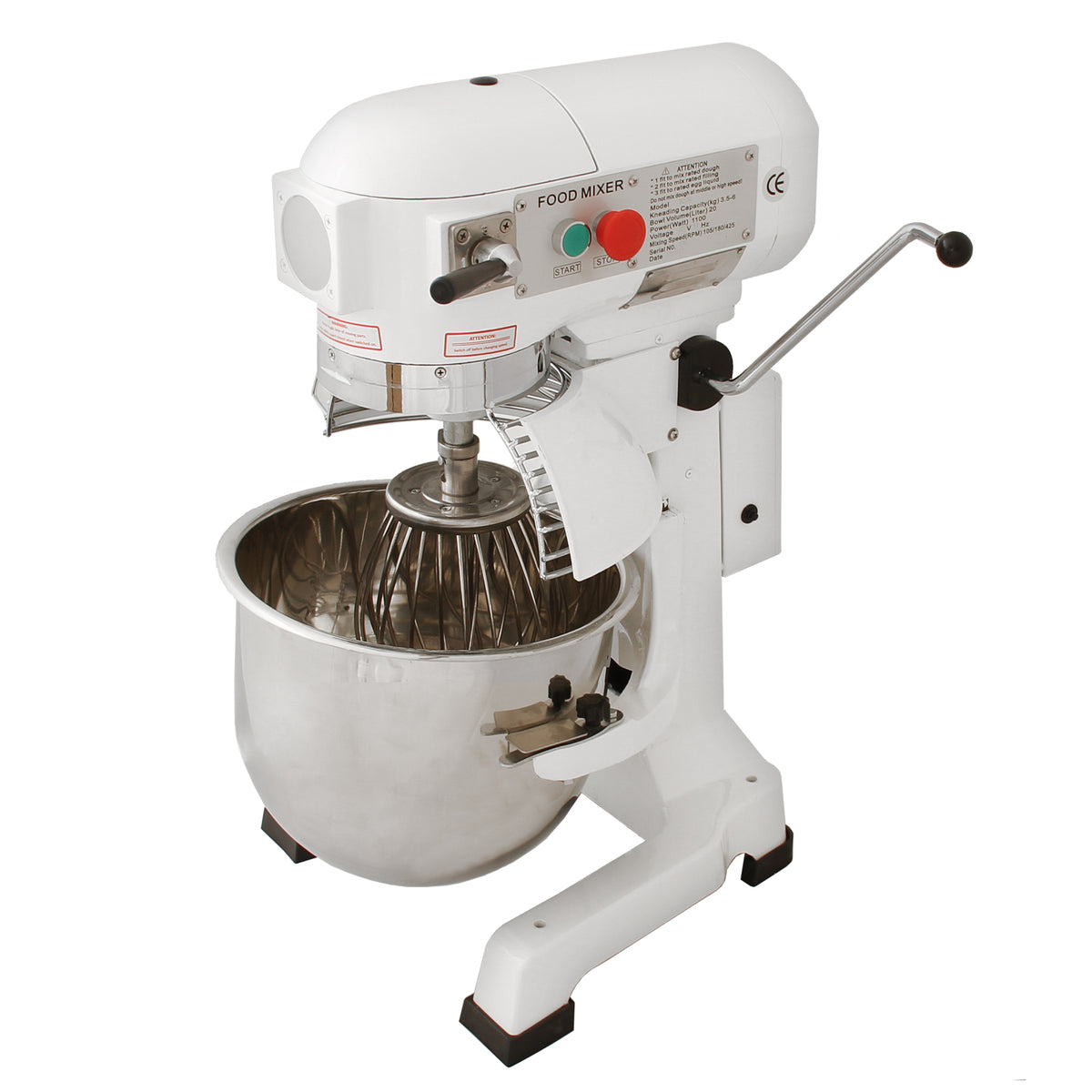 Die KuKoo Gastro Planetenrührmaschine in Weiß mit einem glänzenden 20L Edelstahlbehälter und einem robusten Rührwerk für professionelle Küchenanwendungen