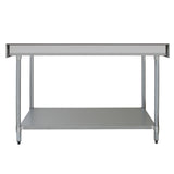 Edelstahl-Arbeitstisch mit Regal, 150 cm breit, stabiler Rahmen, glatte Oberfläche, ideal für Gastronomie und Küchenanwendungen