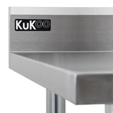 Edelstahl-Arbeitstisch von KuKoo mit glatter, glänzender Oberfläche und stabilen Beinen, ideal für Gastronomie und professionelle Küchen