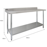 Edelstahl Gastrotisch mit glatter Oberfläche, 180 cm lang, 90 cm hoch und 60 cm tief, ideal für Gastronomie und Küchen, stabil und pflegeleicht
