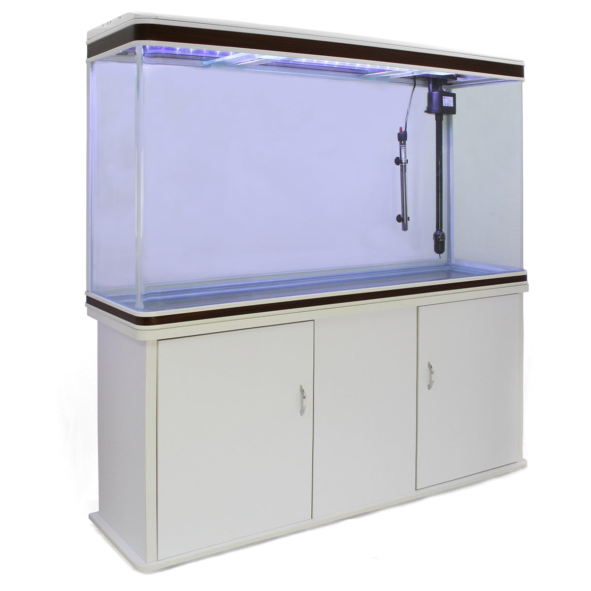 300L Aquarium Komplettset in Weiß mit eleganter Unterschrank, klarer Glasoberfläche und LED-Beleuchtung für lebendige Unterwasserwelt