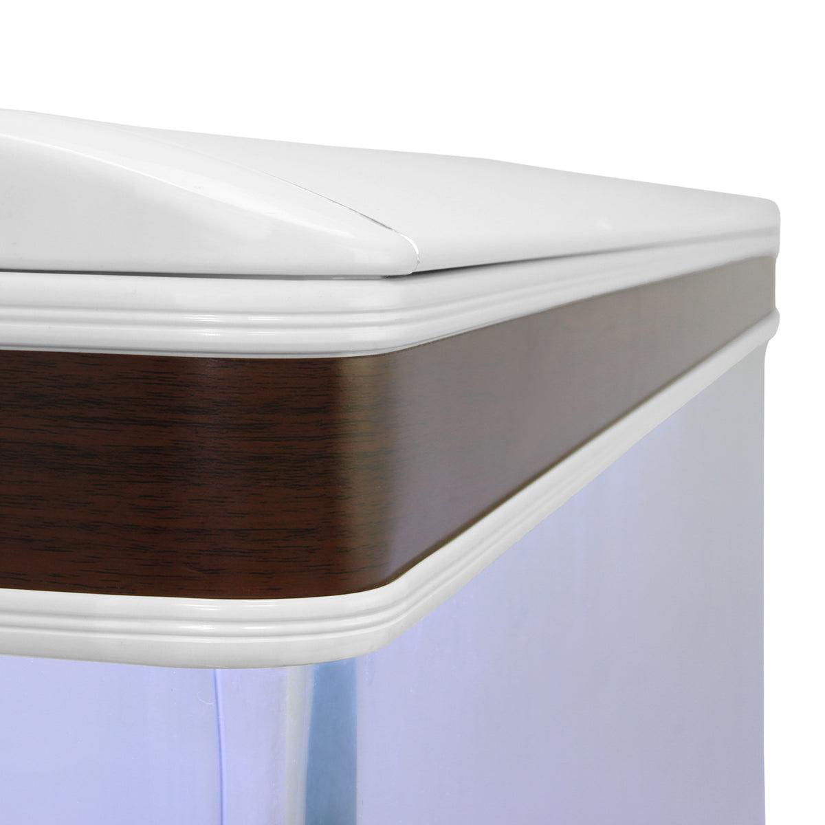 Weißes 300L Aquarium Komplettset mit elegantem Unterschrank in Holzoptik, glänzender Oberfläche und abgerundeten Kanten für stilvolle Aquariengestaltung