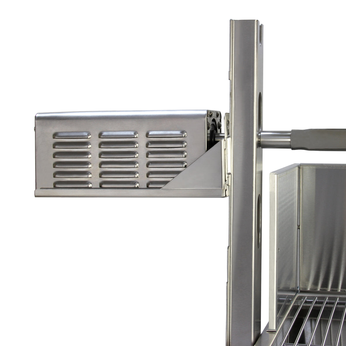 Hochwertiger Edelstahl-Grillwagen mit einem 90 kg Roastgrill, seitlichem Ablagefach und robustem, modernem Design für Grillliebhaber