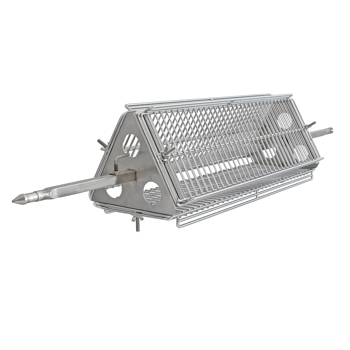 Dreiecksgrill-Aufsatz aus Edelstahl mit feinem Gitter, robustem Griff und stabiler Konstruktion, ideal für den KuKoo Grillwagen