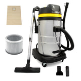 Hochglänzender, silberner MAXBLAST Industriesauger mit 60 Litern, 1400W, inklusive Filter, Saugschlauch und verschiedenen Aufsätzen, ideal für industrielle Anwendungen