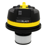Schwarzer und gelber Maxblast Industriesauger mit 1400W, runder Form, sichtbarem Filter und praktischer Griffvorrichtung für einfache Handhabung