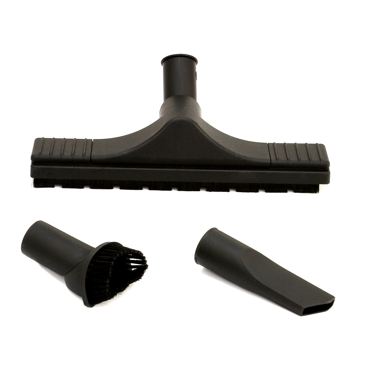 Schwarze Saugdüse für Maxblast Industriesauger, mit Bürstenaufsatz und schmalem Schlauch, ideal für gründliche Reinigung von Böden und schwer zugänglichen Stellen