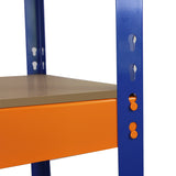 Bunt lackiertes S-Rax Lagerregal mit blauen Metallrahmen und orangefarbener Schublade, ideal für die Organisation von Lagerraum und Werkstätten