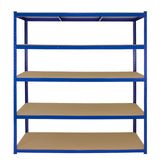 Extra breites T-Rax Lagerregal in Blau, 180cm hoch, 160cm breit, 60cm tief, mit fünf stabilen, braunen Regalböden aus robustem Material
