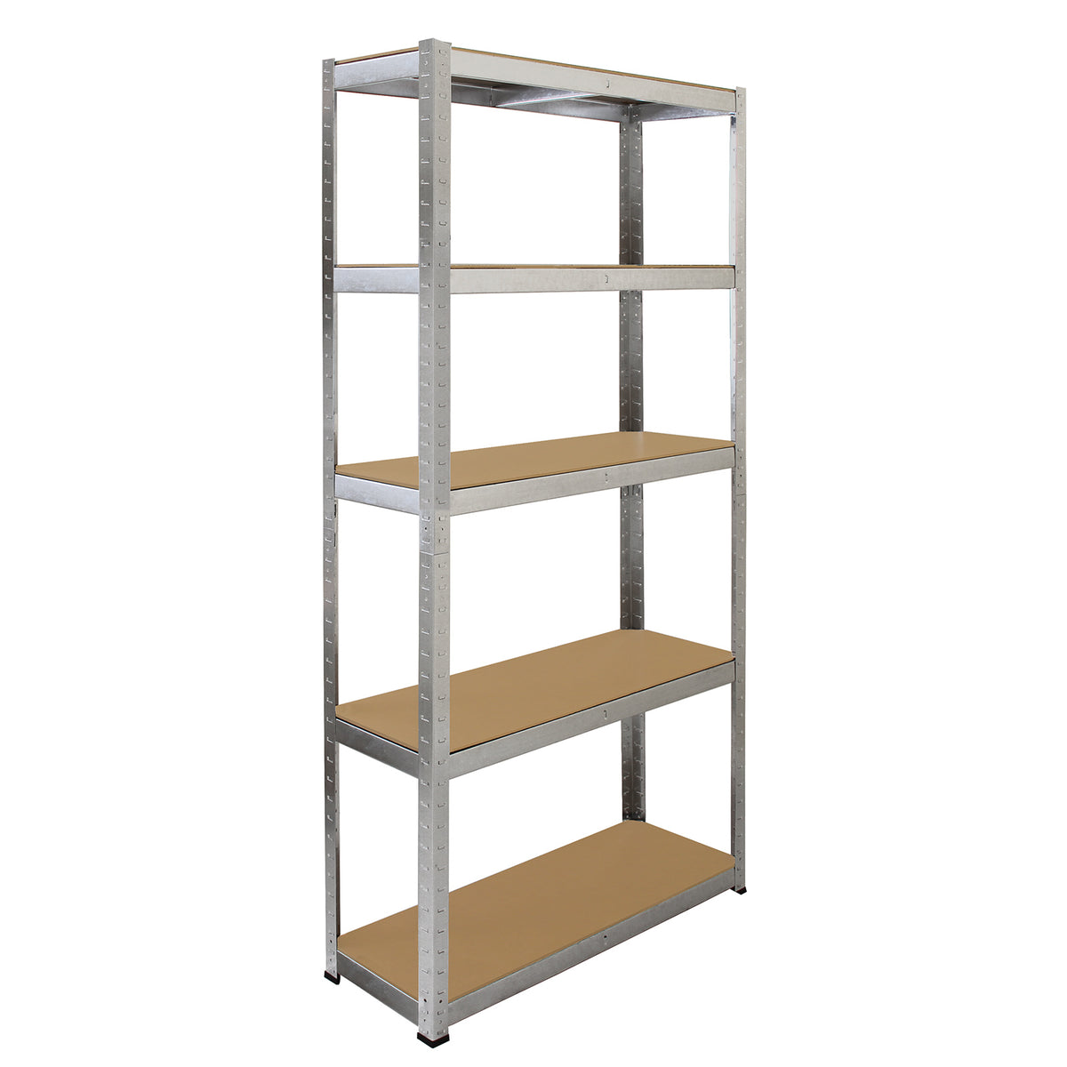 Hochwertiges, verzinktes Lagerregal mit vier stabilen, braunen Holzregalen, ideal für die Aufbewahrung von Werkzeugen und Materialien, 90 cm breit