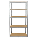 Hochwertiges Galwix Lagerregal in Silber mit fünf stabilen, braunen Holzregalen, ideal für die Lagerung von Werkzeugen und Materialien, 90 cm breit