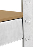 Detailaufnahme eines stabilen Galwix Lagerregals mit silbernem Metallrahmen und einer hellbraunen Holzablage, ideal für Lagerung und Organisation