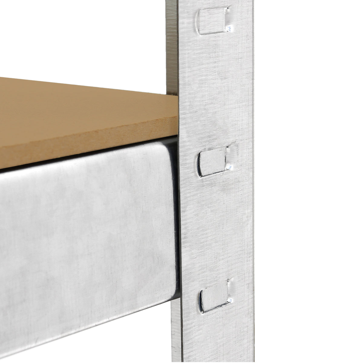 Robustes Galwix Lagerregal mit silberner Metallstruktur und brauner Holzablage, ideal für effiziente Lagerung und Organisation