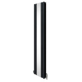 Ovaler Röhrenheizkörper in Anthrazitgrau mit integriertem Spiegel und Chrom-Thermostatventilen, 1800mm x 380mm, modernes Design und glatte Oberfläche