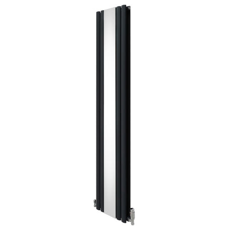 Ovaler Röhrenheizkörper in Anthrazitgrau mit integriertem Spiegel und Chrom-Thermostatventilen, 1800mm x 380mm, modernes Design und glatte Oberfläche