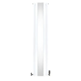 Ovaler Röhrenheizkörper in Weiß mit integriertem Spiegel und verchromten Thermostatventilen, 1800mm x 380mm, modern und elegant gestaltet