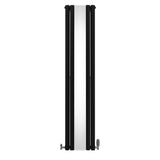 Schwarzer ovaler Röhrenheizkörper mit integriertem Spiegel und Chrom-Thermostatventilen, 1800mm x 380mm, modern und elegant gestaltet