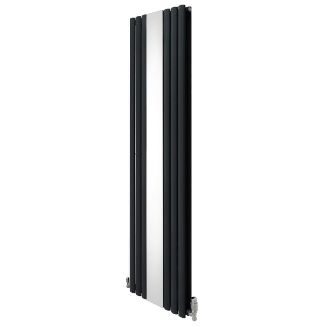Ovaler Röhrenheizkörper in Anthrazitgrau mit Spiegel und Chrom-Thermostatventilen, 1800mm x 500mm, modernes Design und glatte Oberfläche